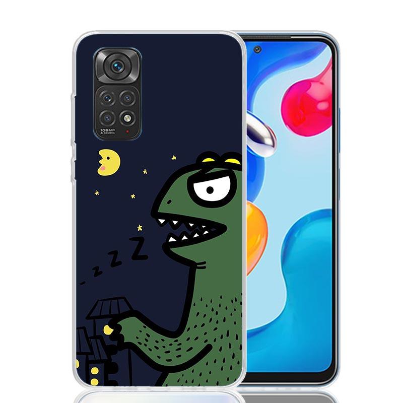 Dinosaur Cartoon Cute Phone Case For Xiaomi Redmi Note 15 14 13 12S 12 Pro Plus 11S 11E 11 11T 10S 10 Art Soft Pattern Cover Red
