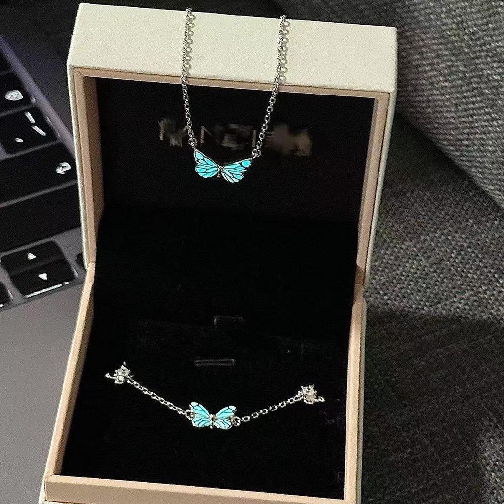 Luminous Butterfly Bracelet & Necklace Set - Exquisite Qixi Festival Gift Jewelry for Couples