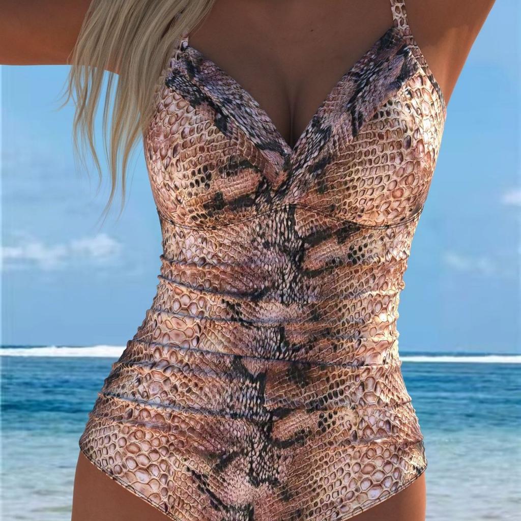 1011 nuevo traje de baño de una pieza estampado europeo y americano para mujer, playa, aguas termales, traje de baño sexy