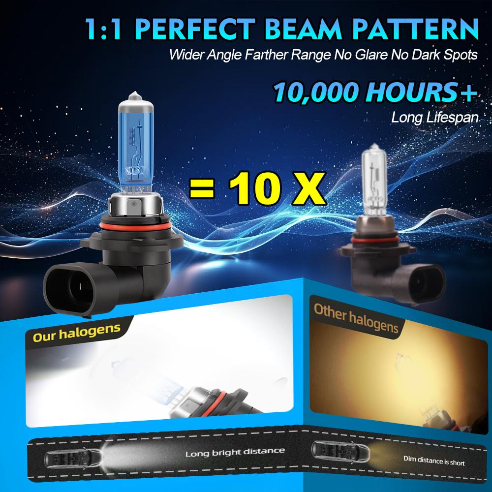 2Pcs Car HB3 Halogen Bulbs 9005 9006 HB4 Headlight Fog Light Bulb Lamp Light 6000K White Auto Turbo Mini Headlights 100W Bulbs 7
