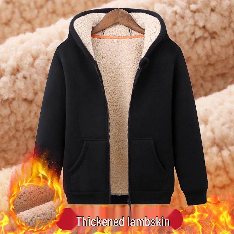 Men s Winter Lambswool Hooded Cardigan - Velvet Lined, Thickened, Loose Fit, Plus Size, Casual Outerwear with Zipper 5XL