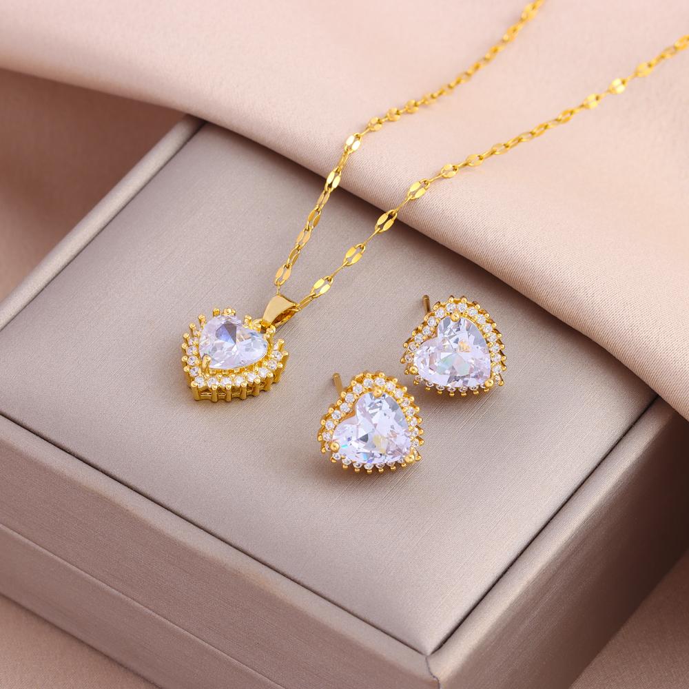 New Fashion Gold Plated Necklaces Earrings Sets For Women Female Trendy Party Jewelry Girls Daily Wear Neck Chain Earrings