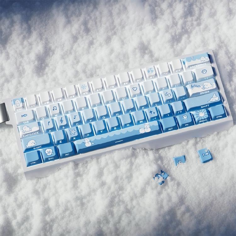 Snow Seal Theme Keycaps PBT 74 Key Set Original Height Side Printed Translucent for 60 61 65 67 Mechanical Keyboards