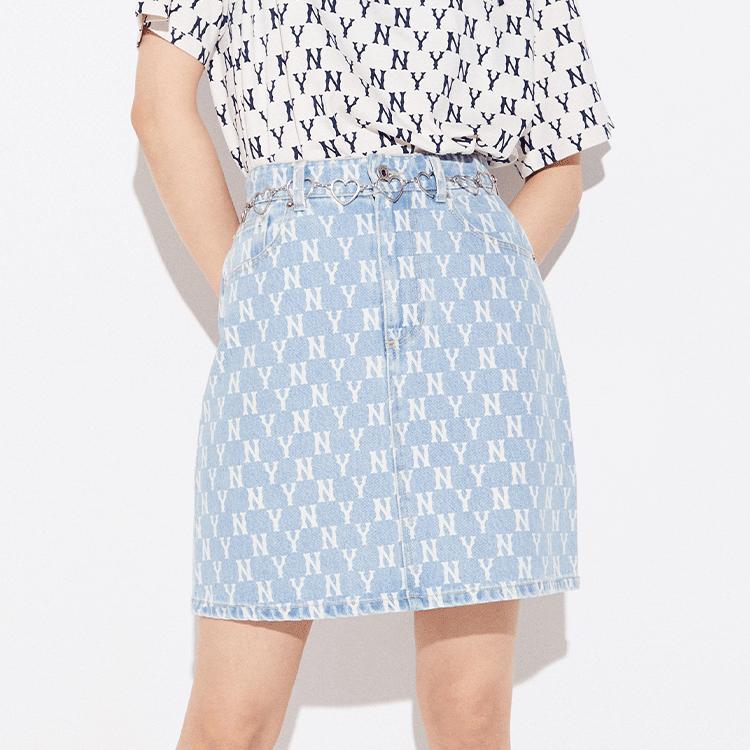 New MLB Base Logo Denim Short Skirts Women's Light Blue 3FDSM0123-50BLL