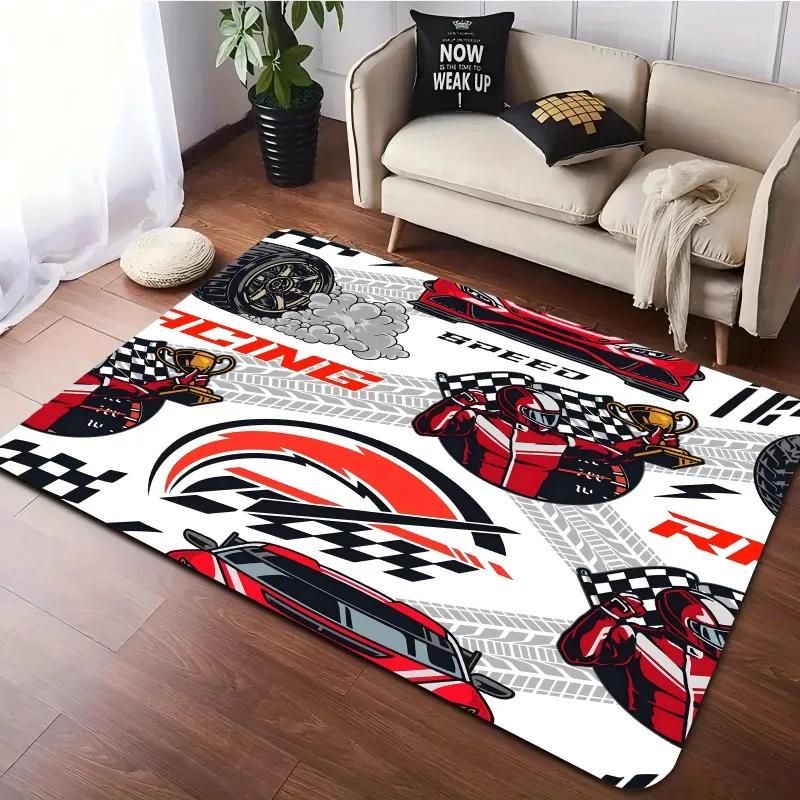 Kings of Roads Kolorowe samochody wyścigowe Drukuj dywan antypoślizgowy do salonu sypialni nadający się do prania w pralce prostokątna mata podłogowa