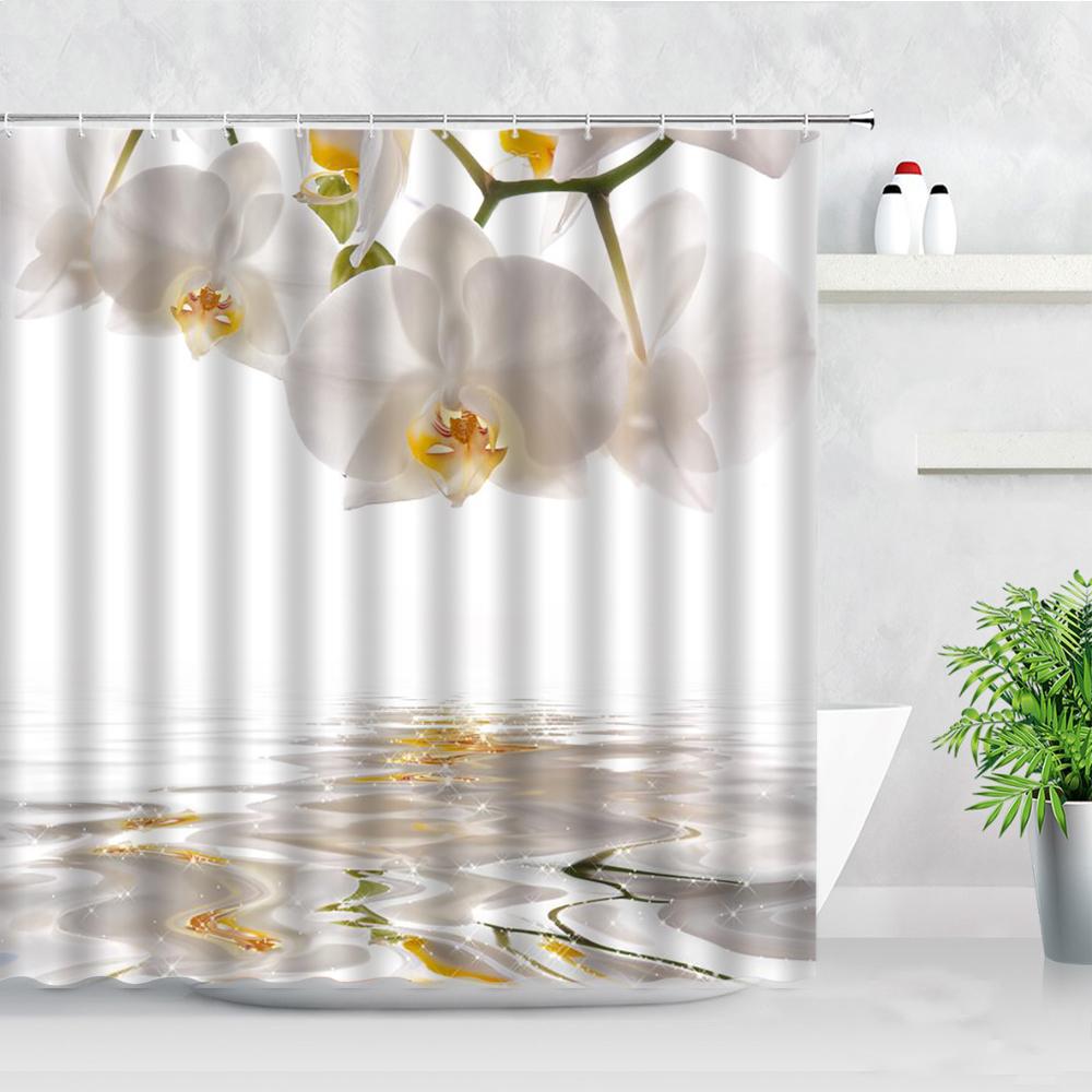 Butterfly Flower Shower Curtain Watercolor Plant Printed Bathroom Curtain Pretty Wildflower Pattern Bath Curtain With Hooks