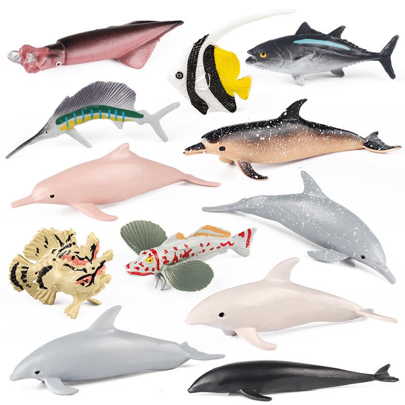 Ocean Animal Miniature Set: Dolphin, Tuna, Marlin, Swordfish Models.