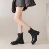 Krazing Pot Cow Skin Natural Fur Autumn Winter Shoes Thick Heels Western Boots Round Toe Keep Warm Lace Up Ankle Boots