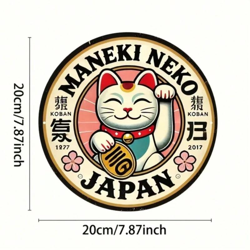 Japanse Gelukskat Metalen Muurbord Retro Rond Decor Huis Kantoor