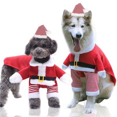 Mittelgroße und große Weihnachts-Hundehund-Katzenkleidung Hund Haustierbedarf Herbst und Winter Fleece lustige Katze zwei Füße goldene Haartransformation