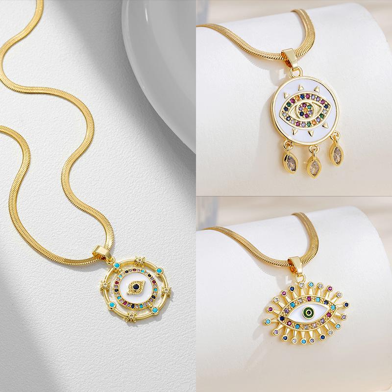 Cross-border Bohemian Evil Eye Necklace - Zircon, Brass, Gold-plated Pendant