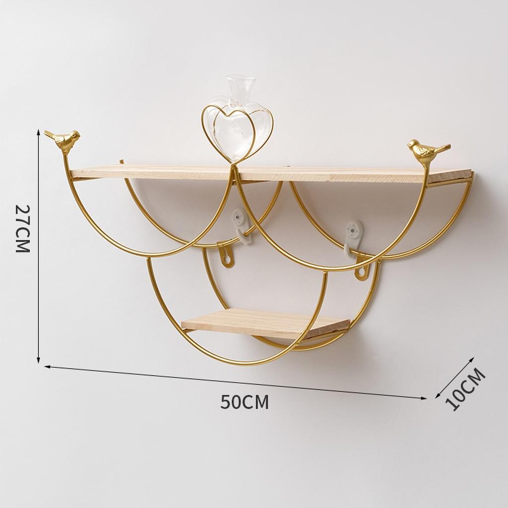 Golden Storage Rack Soft Decorative Wall Shelf Iron Wood Shelf Modern Wall Mounted Shelf For Commercial Places Balcony Bedroom