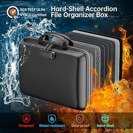 Fireproof Waterproof Accordion Bag with Password Lock – Large Capacity for Documents, Passports, Files, Includes Transparent Folders