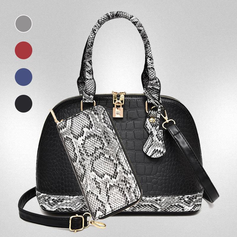 New crocodile pattern handbag fashion lock shell bag splicing crocodile pattern oblique span shoulder bag snake pattern wallet female