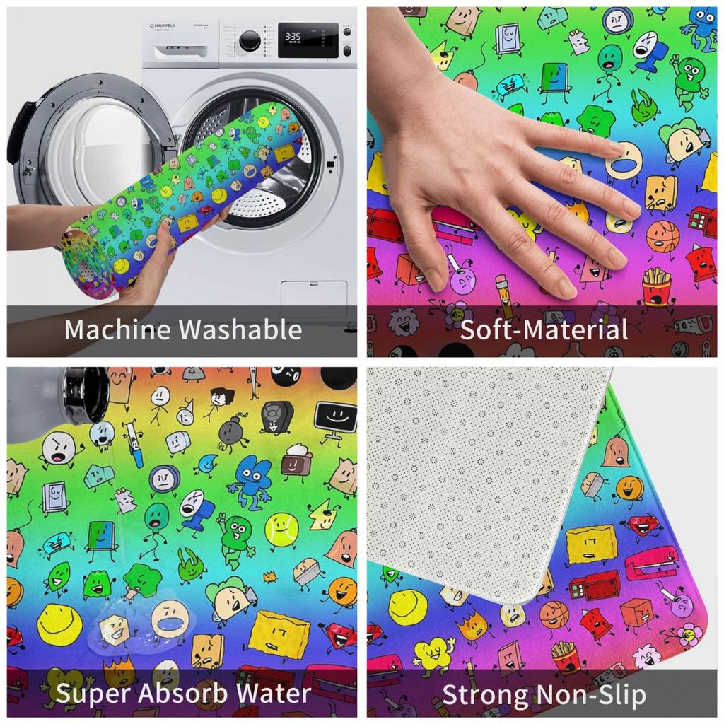 BFDI All Characters Rainbow Non-slip Doormat Floor Mat Cushion Carpet Rug for Kitchen Entrance Home Bedroom Footpad Mats