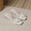 Fashion 2025 New Women's Water Diamond Flower Sandals with Transparent Thick Bottom Party Dress Slippers Mules High Heels