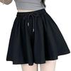 Women Summer Shorts Elastic High Waist Adjustable Drawstring Casual Shorts with Pockets Solid Color Wide Leg Shorts