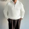 Autumn Men Sailor Collar Long Sleeve Rib Knitted Pullovers Tops