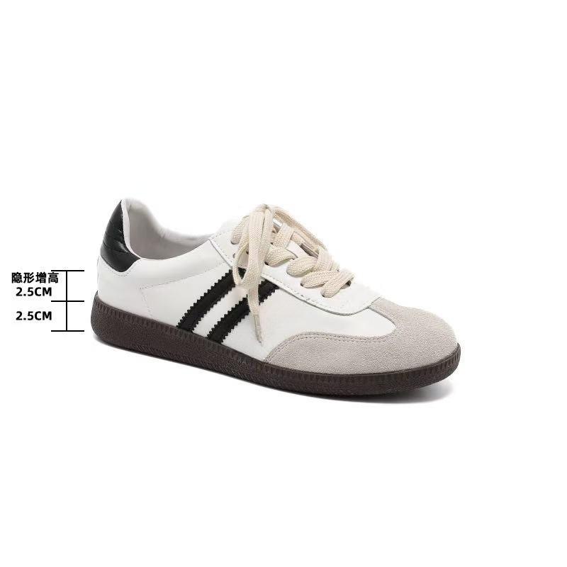 Leather women's 2 new retro versatile color matching thick-soled lace-up casual sports board shoes little white shoes