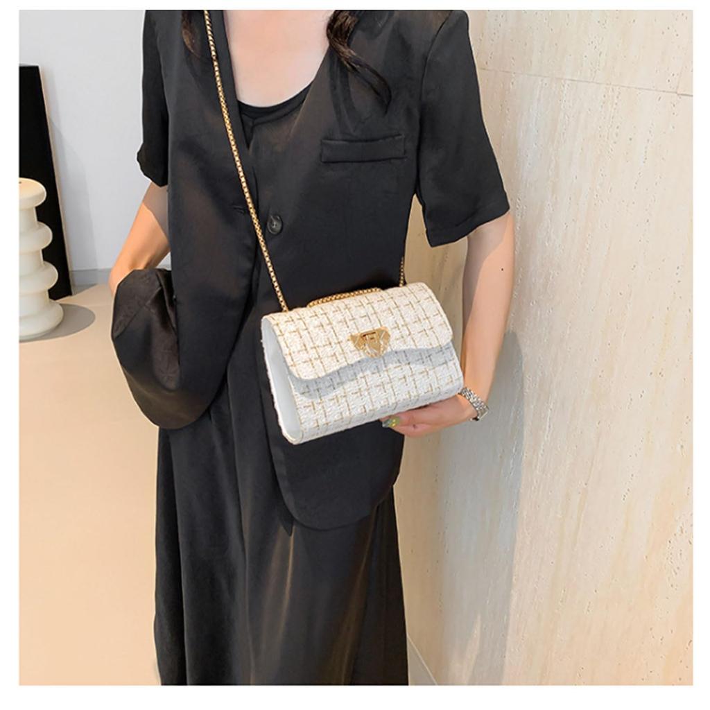 Mini Shoulder Bag Tweed Gold Chain Crossbody Casual Adult Compact Stylish Bag Party 4 Colors Bag Bag Sub Bag Look Small Small Travel White Black Color