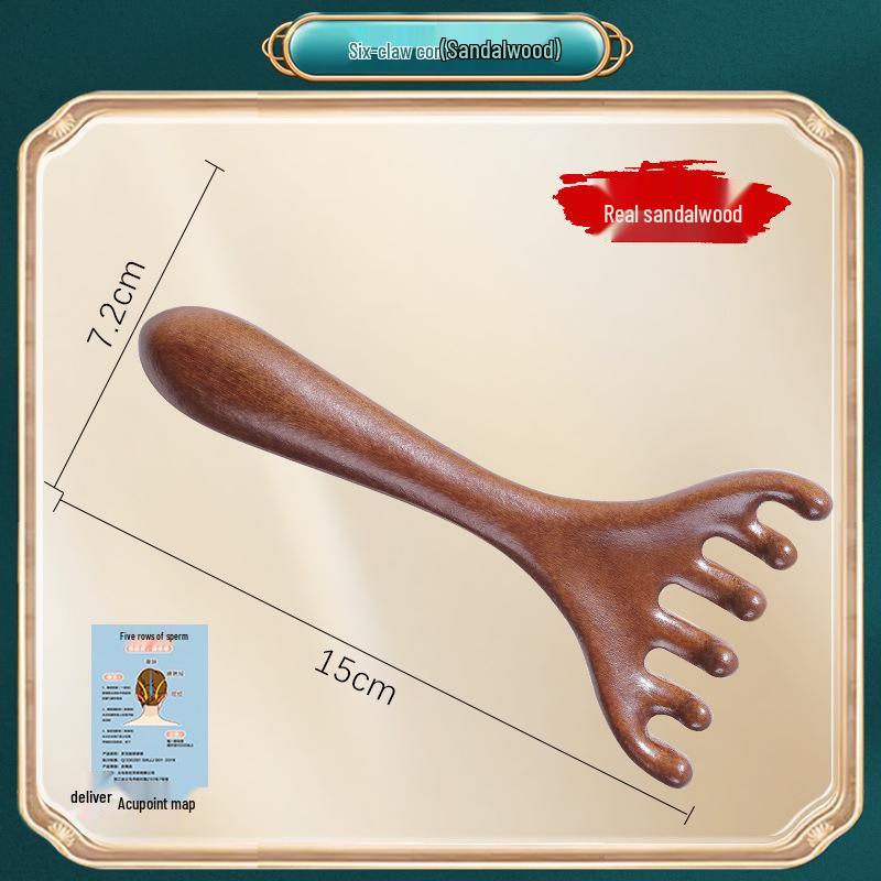 Sandalwood 4-in-1 Scalp Massager: Gua Sha, Meridian Dredging, Follicle Care Comb