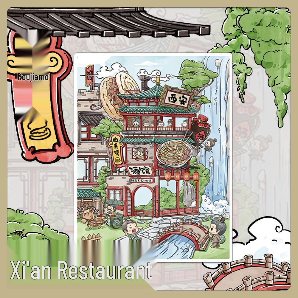Miniature Xi an Restaurant Scenery Stickers – Transparent PET, Stress Relief, Hot Seller! No