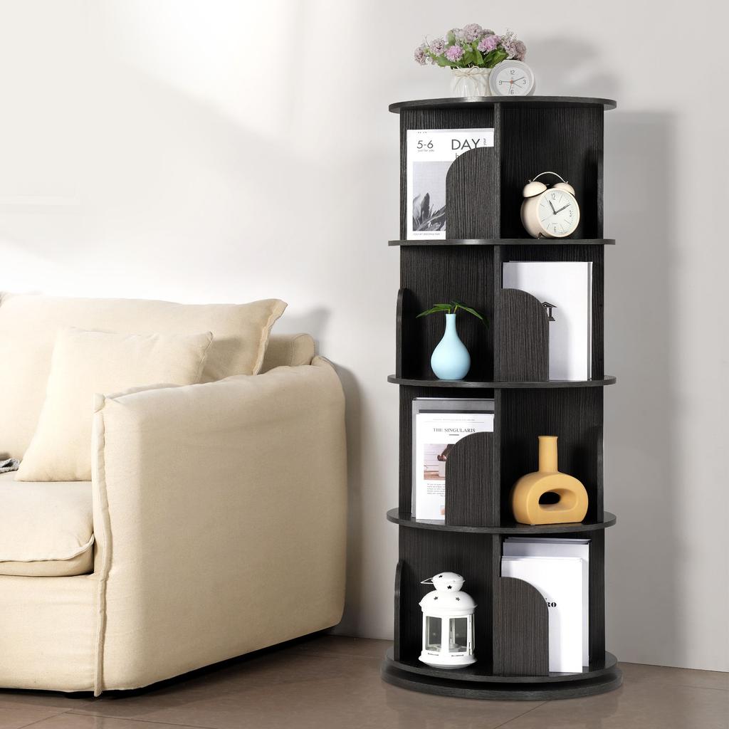 Rengue Rotating Bookshelf Tower, 4 Tiers 360 Spinning Book Case Revolving Book Shelf Corner Organizer Display ,18" Wide, Grey