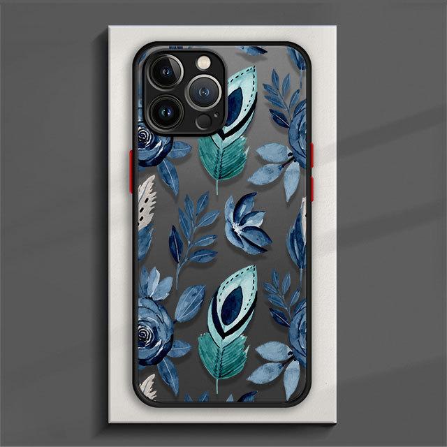 Matte Phone Case For Samsung Galaxy S23 S22 S21 S20 Fe Ultra S10 S9 S8 Plus S10e S10lite Note 10plus 20ultra 8 Dark Blue Flower