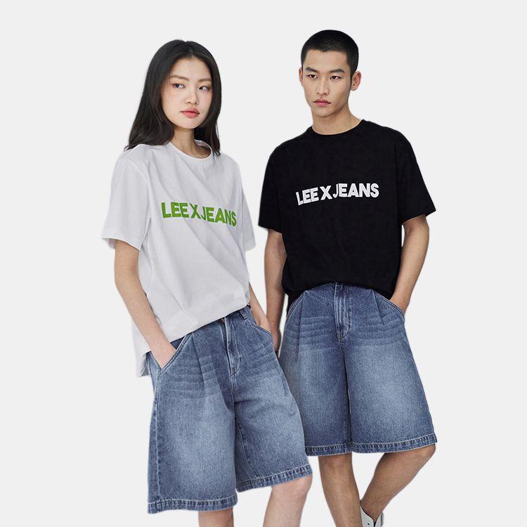 Lee SS25 Loose Fit Pleated Design Trendy Five-Point Denim Shorts Unisex shorts Light-Blue LUB009895203487A08125