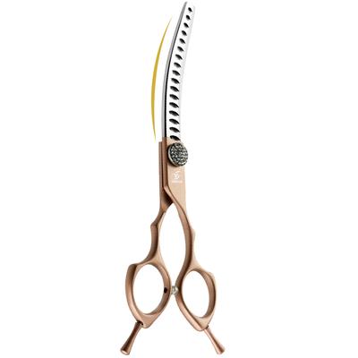 Sangelar 6.5 Inch Curved Pet Grooming Thinning Scissors, Remove 20%-35% and 40%-55% Hair, Gold Color, High-Quality Groomer Tool (Includes Bag)