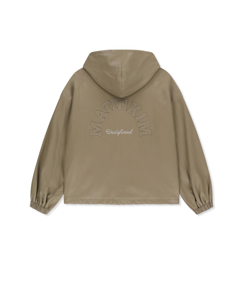 MATIN KIM Faux Leather Applique Logo Hoody Jumper In Beige