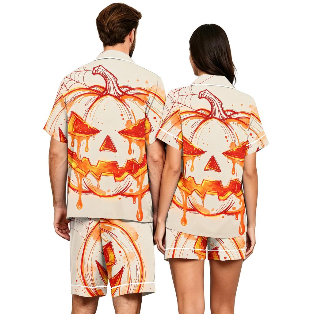 Couples Halloween Print Pajama Set, Soft Comfortable Matching Sleepwear for Her and Him