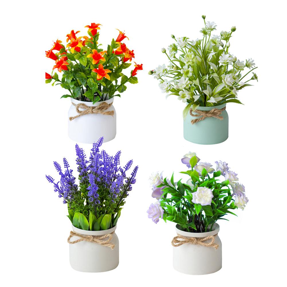 Indoor Ambiance Artificial Pot Flowers Charming Faux Flower Arrangements Charming Rustic Bow Accent Indoor Low-Maintenance Plant