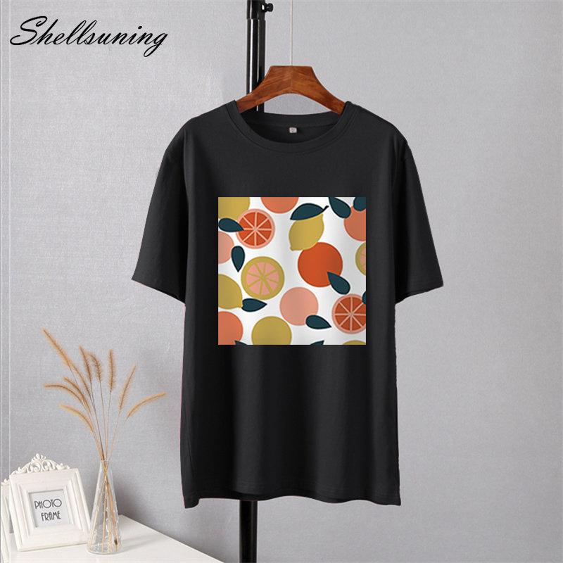 Shellsuning Casaul Kawaii Fruit Printed T Shirt Women Loose O Neck Short Sleeve Base Tees Female Simple Cotton Trendy White Tops