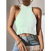 Summer New Design Sense Ruffled Knit Halter Vest Sexy Short Top Women
