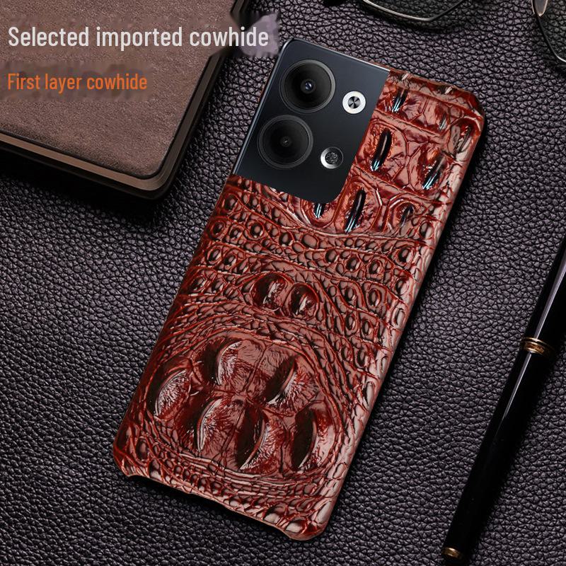 Genuine Leather Skull Half Package Protective Case for OPPO Reno9/9 Pro + - Cowhide Cover.