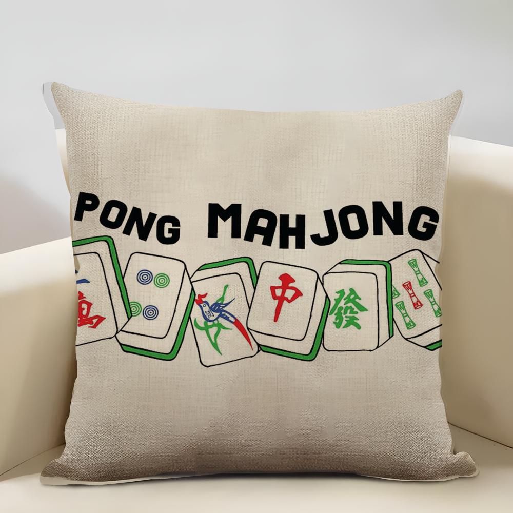 Mahjong Cushion Cover Household Decoration Linen Sofa Cushion Cover: Skin-Friendly & Breathable with Invisible Zipper