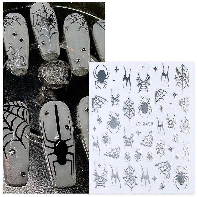 Halloween Nagelsticker – 5 Blätter, Selbstklebend, Mit Spinnen & Netzen