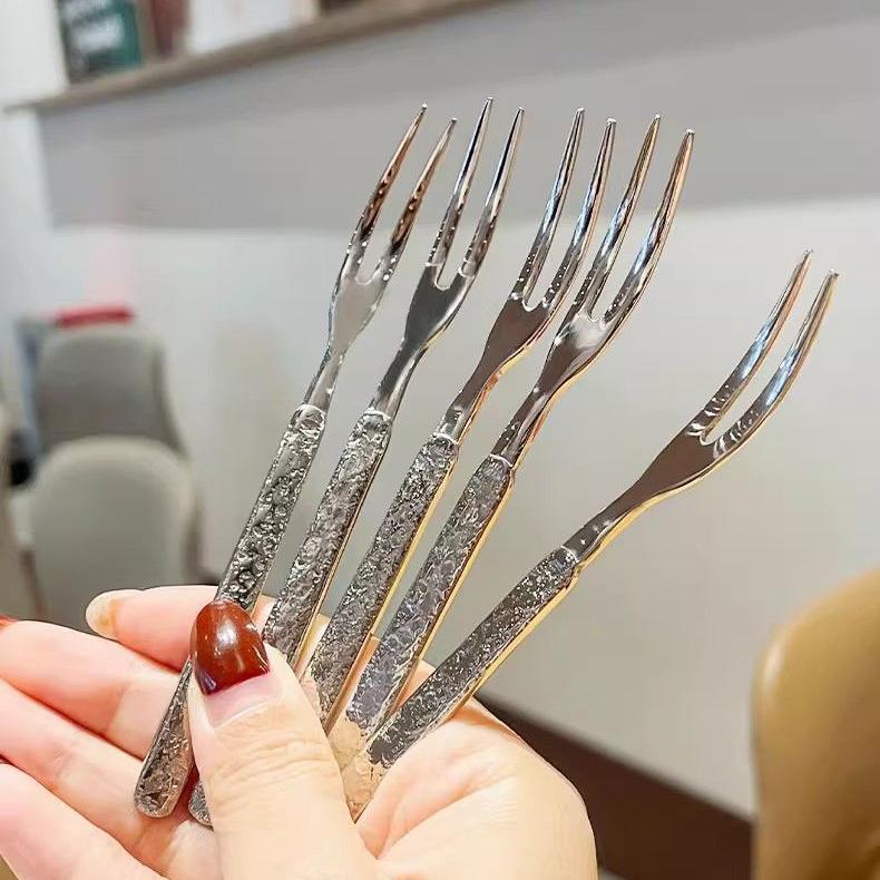 Thickened Stainless Steel Light Luxury Fruit Fork Creative Senior Household Thickened Cake Dessert Fork Hotel Dim Sum Fork