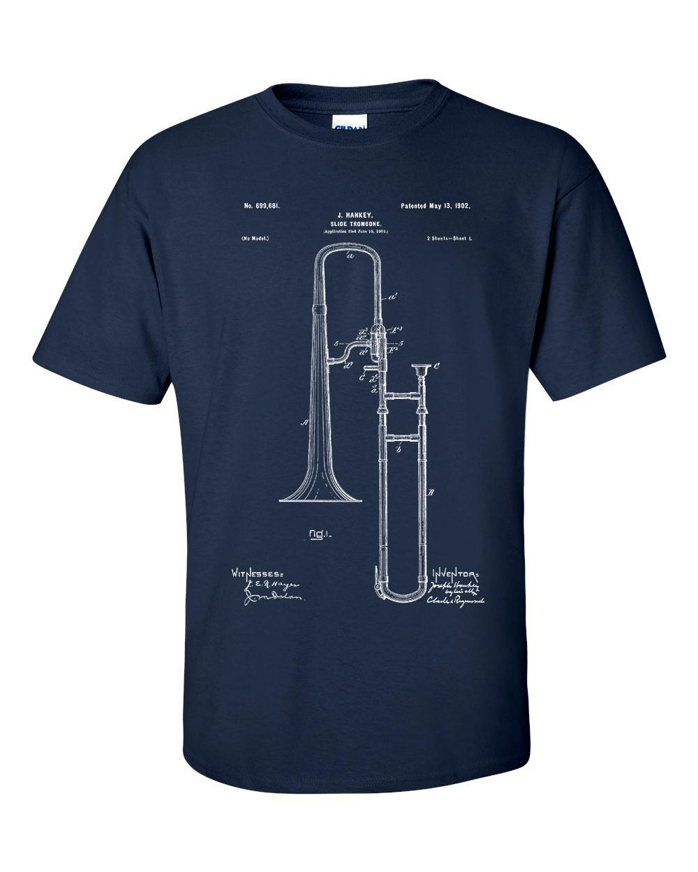 Slide Trombone T-shirt Patent Jazz Band BlueprinT-shirt L