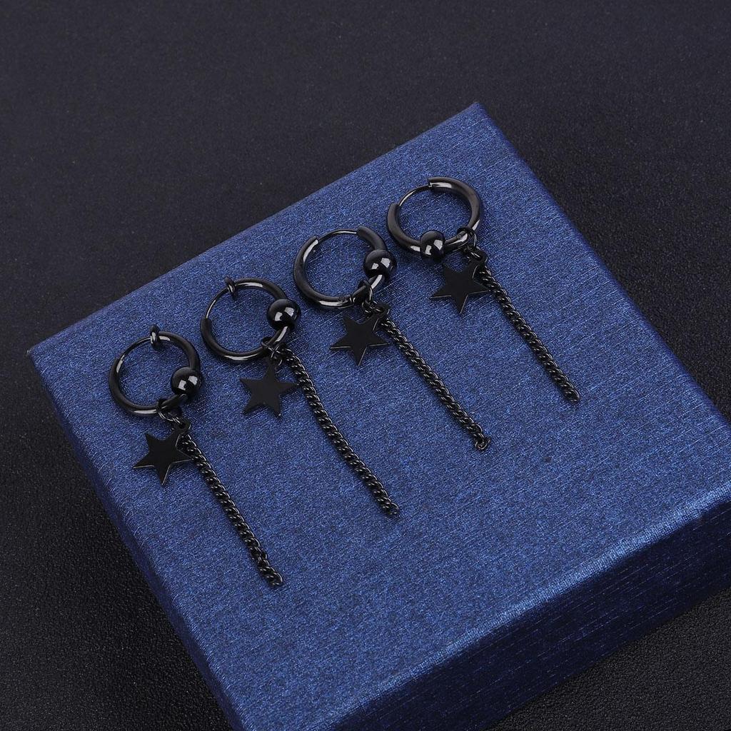 Titanium Steel Earrings Men Temperament Trendy Earrings Korean Women Long Tassel Chain Earrings