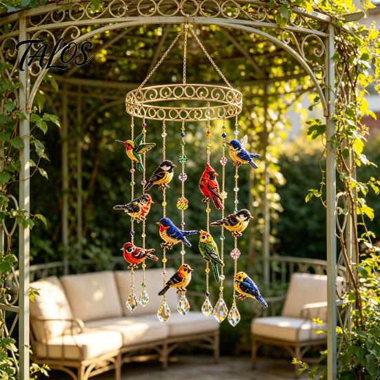 Modern Minimalist Patio Decor Graceful Bird Wind Chime, Stained Outdoor Sun Catcher Windchime, Colorful Yard Spiritual Peace Meditation Decorations,