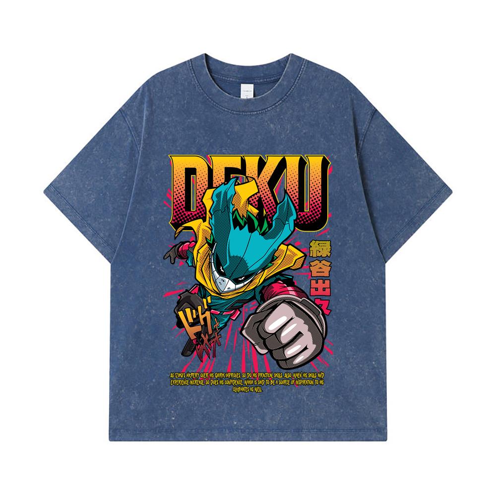 275 GSM Washed T-shirts 100% Cotton My Hero Academia V1 Deku Print Unisex Heavy Cotton T Shirt