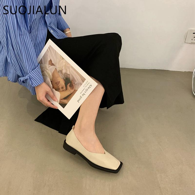 Fashion SUOJIALUN 2025 Spring New Flat Shoes Square Toe Square Toe Shallow Mouth Slip On Loafers Ladies Casual Shoes Zapatos Mujer