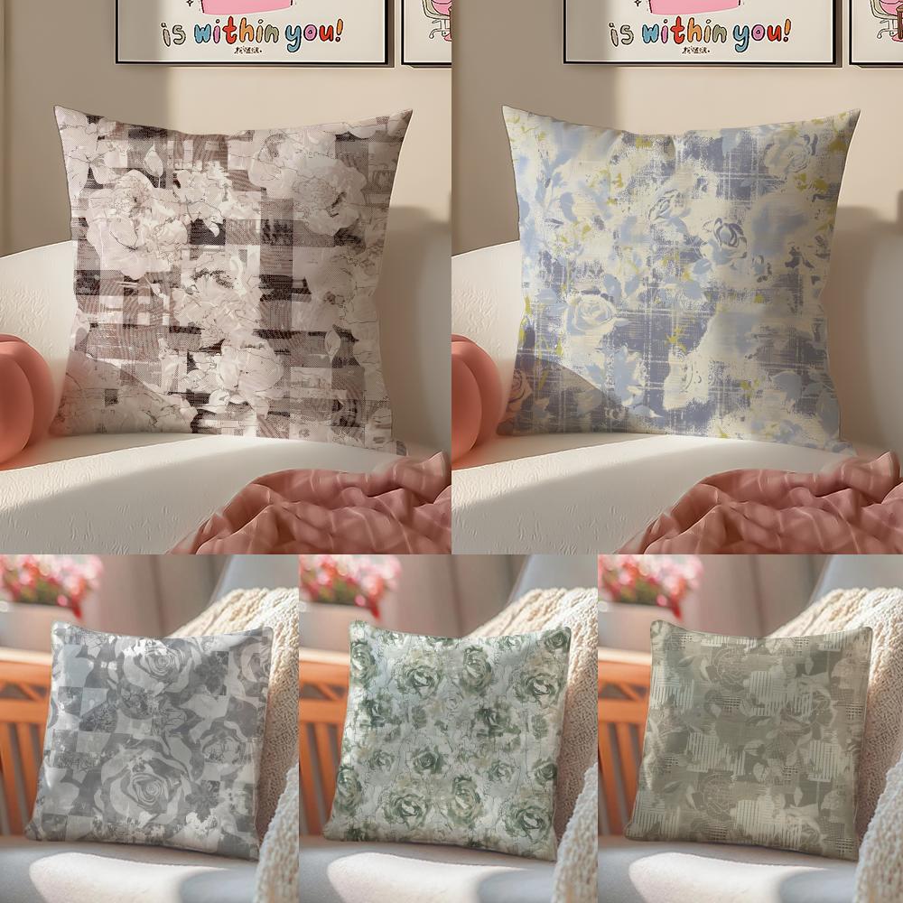 Retro Ink Prints Beautiful Cushion Cover Silky elegant Comfort Sofa Bed Invisible zipper Beach pillowcase