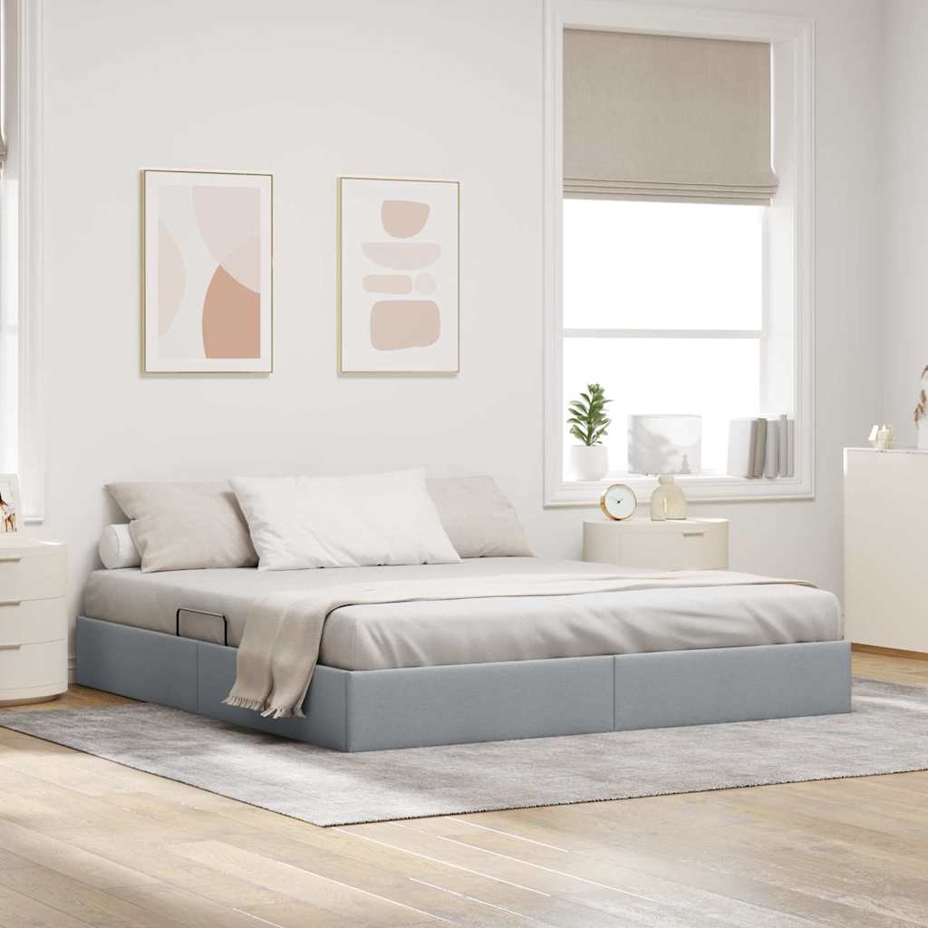 Storage Bed with Storage Light Gray 193 x 203 cm Fabric