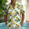 Men's Gradient Macaw Plant Print Short Sleeve Shirt, Spring Summer Tropical Jungle Vacation Blouse, Loose Casual Top