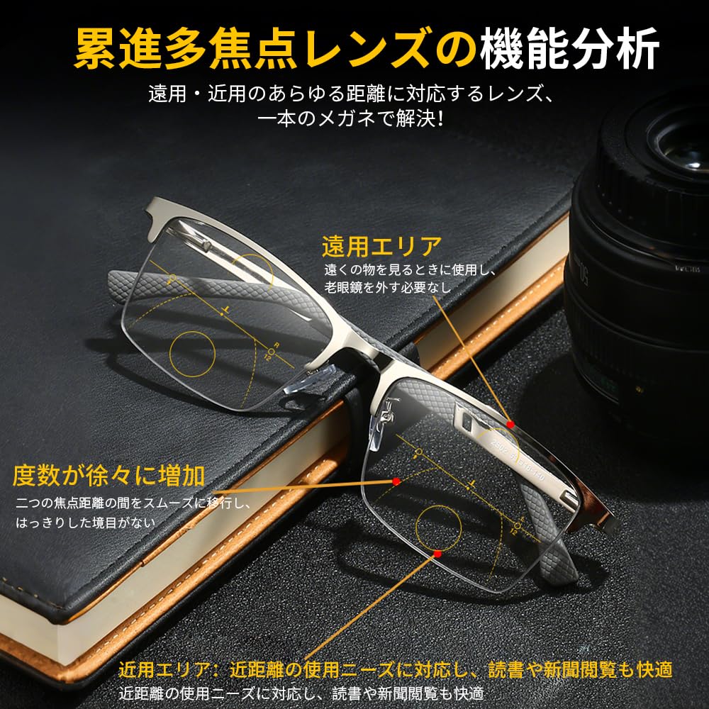 Fashionable Reading Blue Light Bifocal Photochromic Progressive Multifocal Half Rim Silver B1342 [FEISEDY] Men's Glasses, Blocking, Glasses,