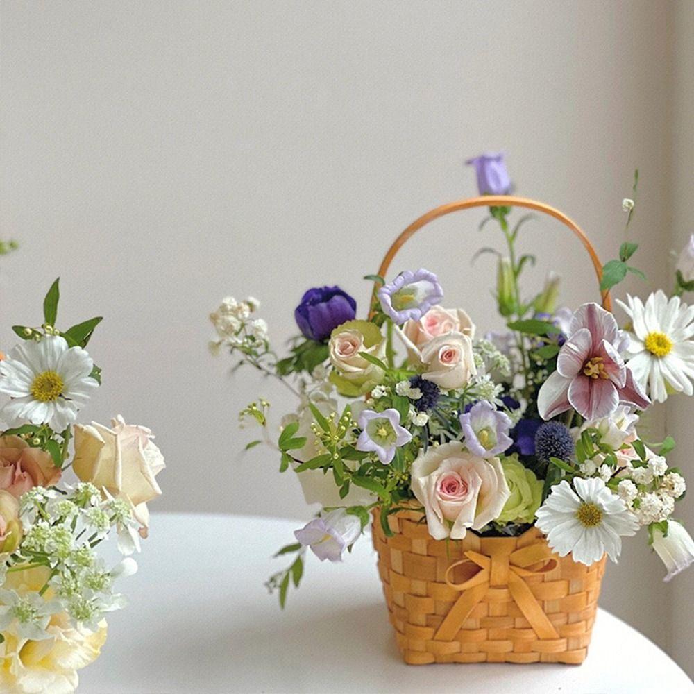 Willow Rattan Bride Flower Basket Hand-Woven Flower Arrangement Basket Sundries Organizer  Wedding