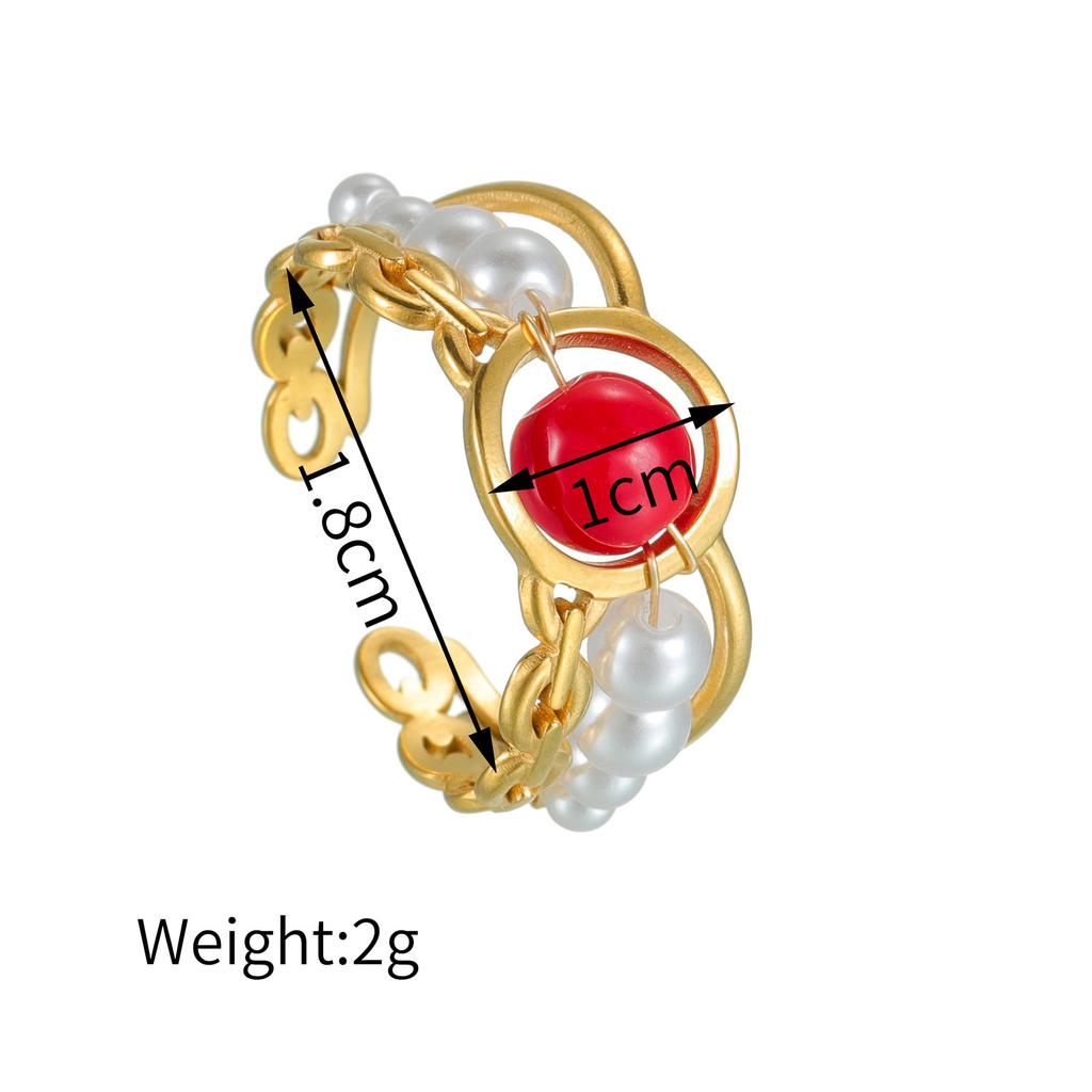 Atoztide Fashion Imitation Pearl Open Ring For Women Stainless Steel Colorful Bead Adjustable Finger Ring Christmas Jewelry Gift